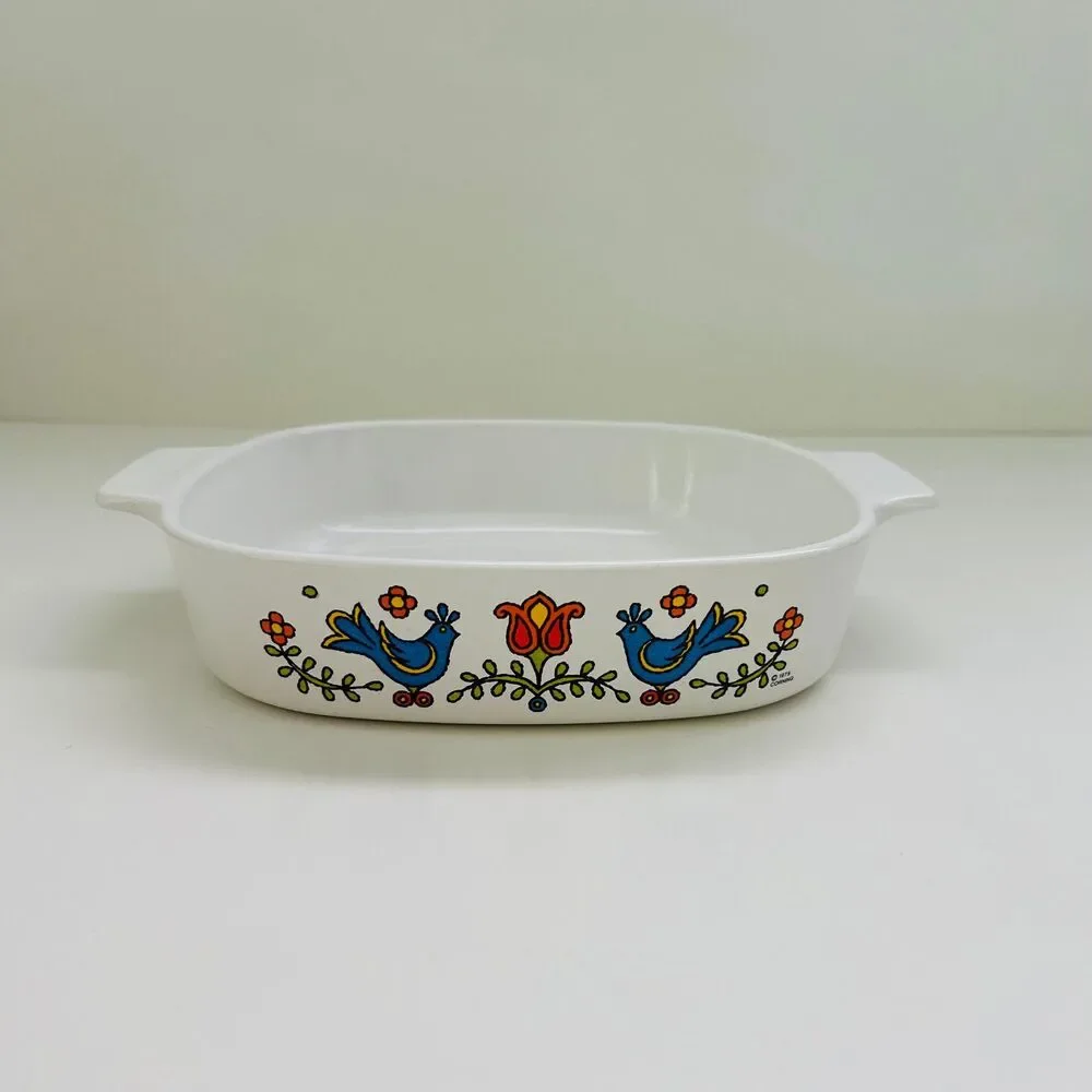 CORNING WARE Country Festival Blue Bird Floral Pattern 1 Qt Casserole Dish